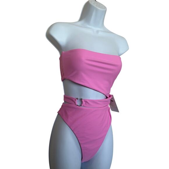 Lovewave Pink Strapless One Piece Swimsuit SMALL Cutout Monokini Cheeky $128 NEW - Picture 5 of 9